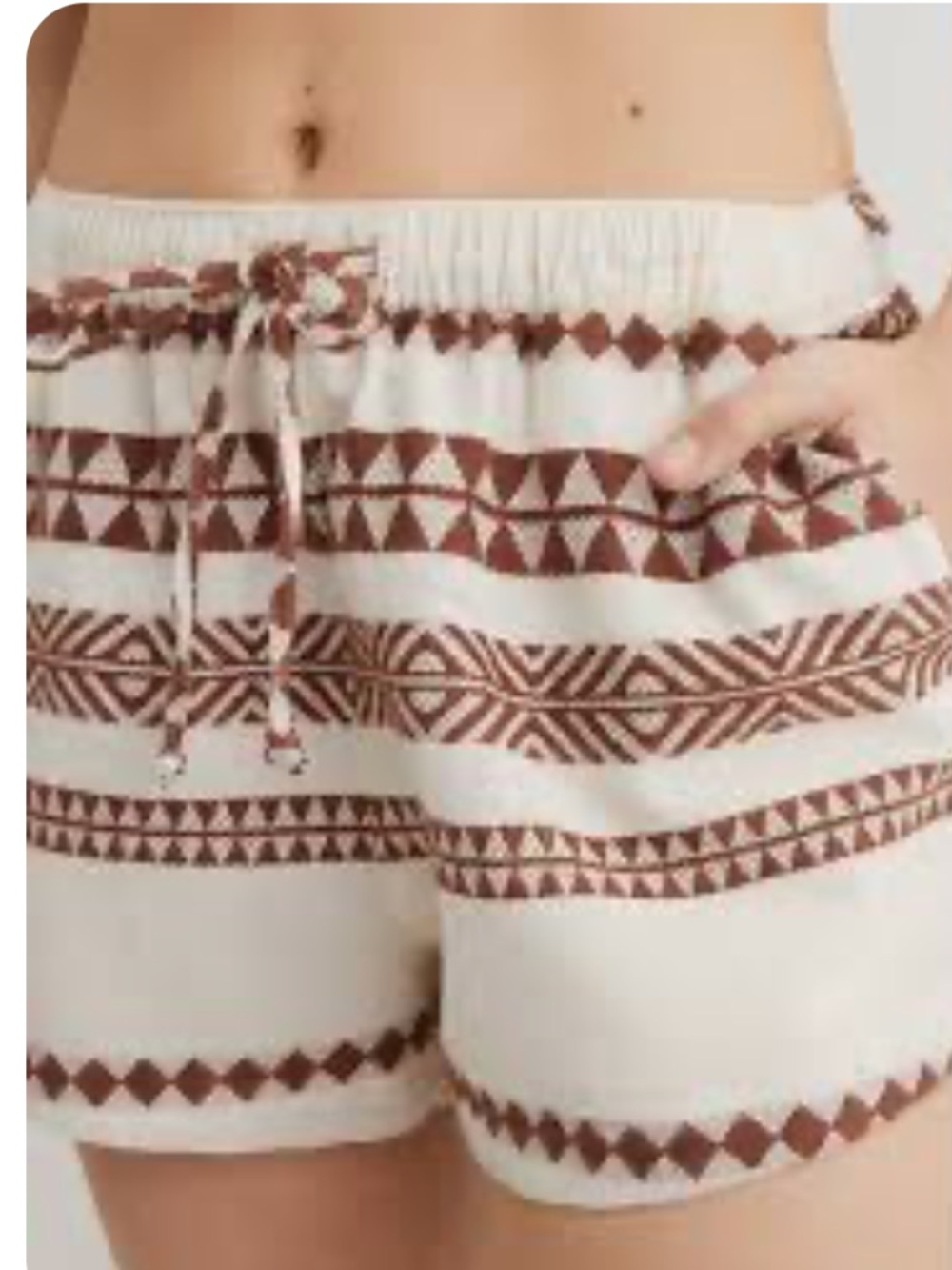 aerie Cream Shorts with Brown Aztec Stripe Pattern size medium